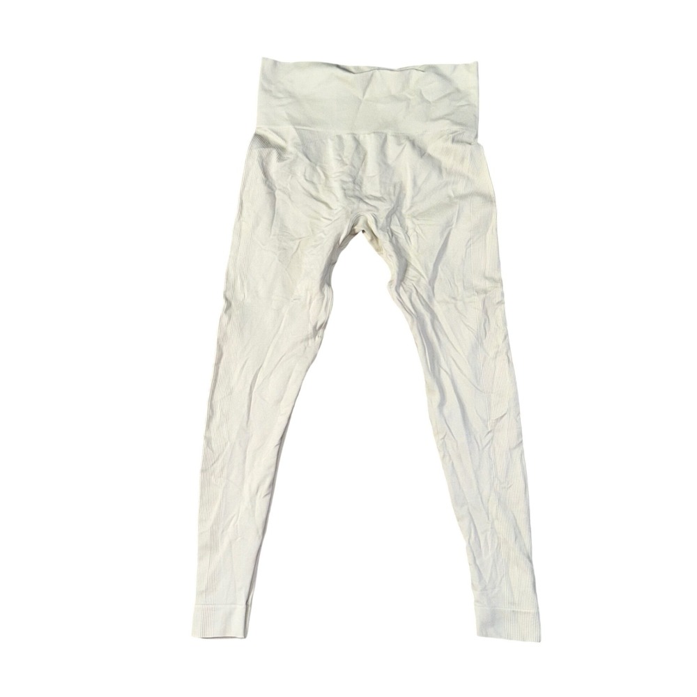 Set‎ Active Ribbed Leggings Women Medium Cream Excellent High Waisted Activewear
